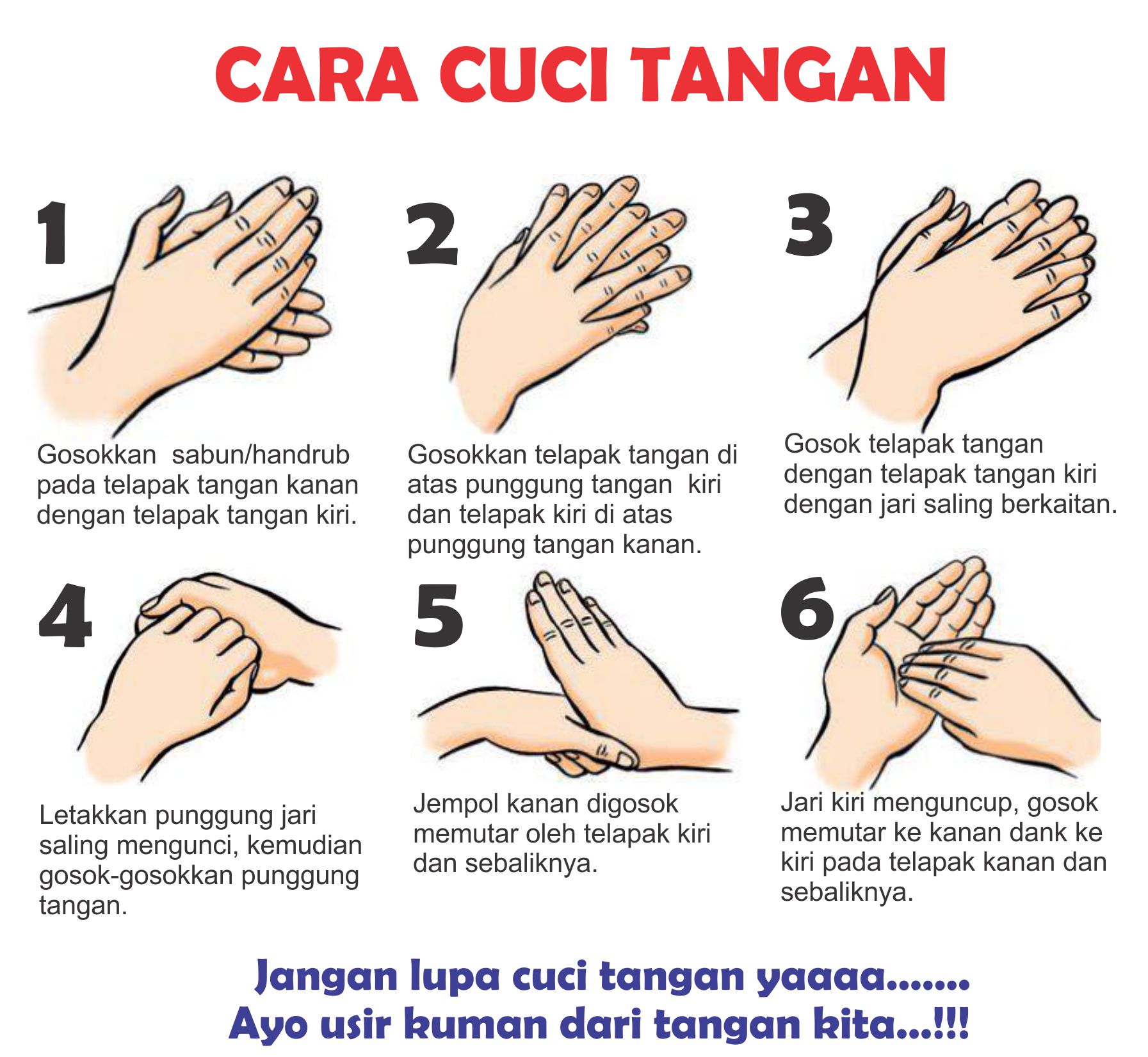 Poster Cuci Tangan 6 Langkah Pakai Sabun : poster 6 ...
